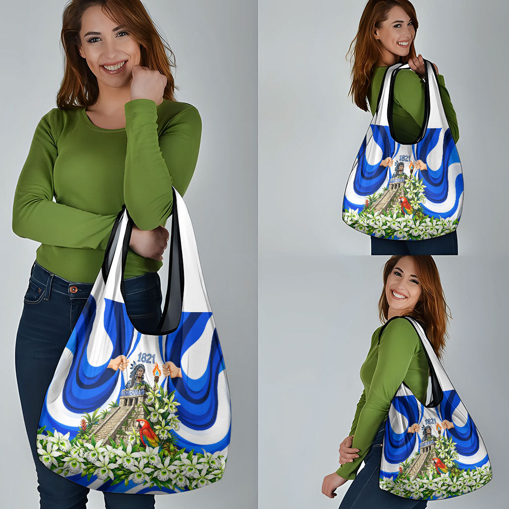 Honduras Independence Day Grocery Bag Mayan Temple White Orchid Patriotic