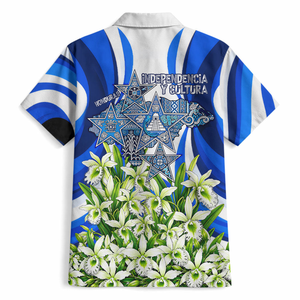 Honduras Independence Day Hawaiian Shirt Mayan Temple White Orchid Patriotic