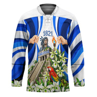 Honduras Independence Day Hockey Jersey Mayan Temple White Orchid Patriotic