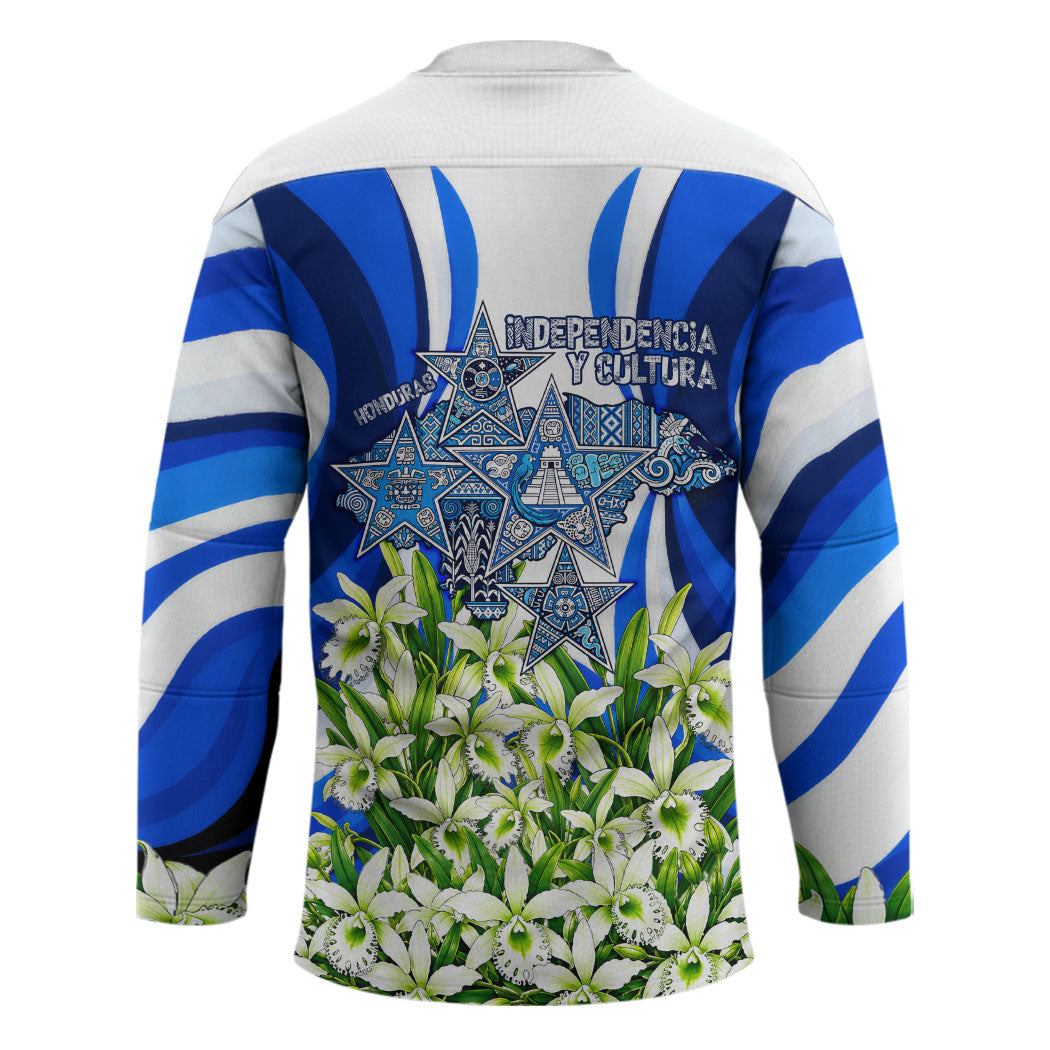 Honduras Independence Day Hockey Jersey Mayan Temple White Orchid Patriotic
