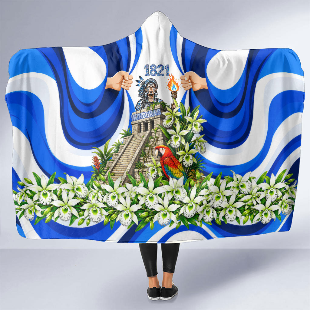 Honduras Independence Day Hooded Blanket Mayan Temple White Orchid Patriotic