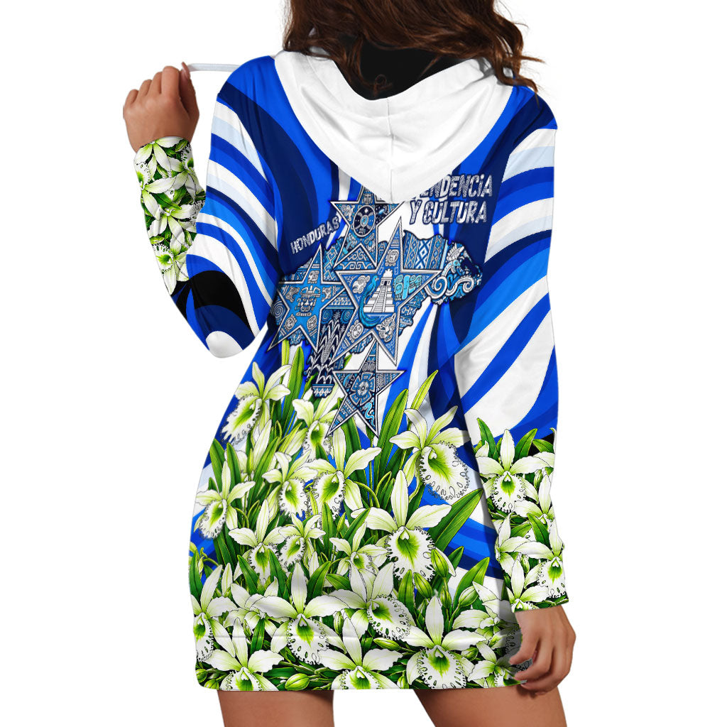 Honduras Independence Day Hoodie Dress Mayan Temple White Orchid Patriotic