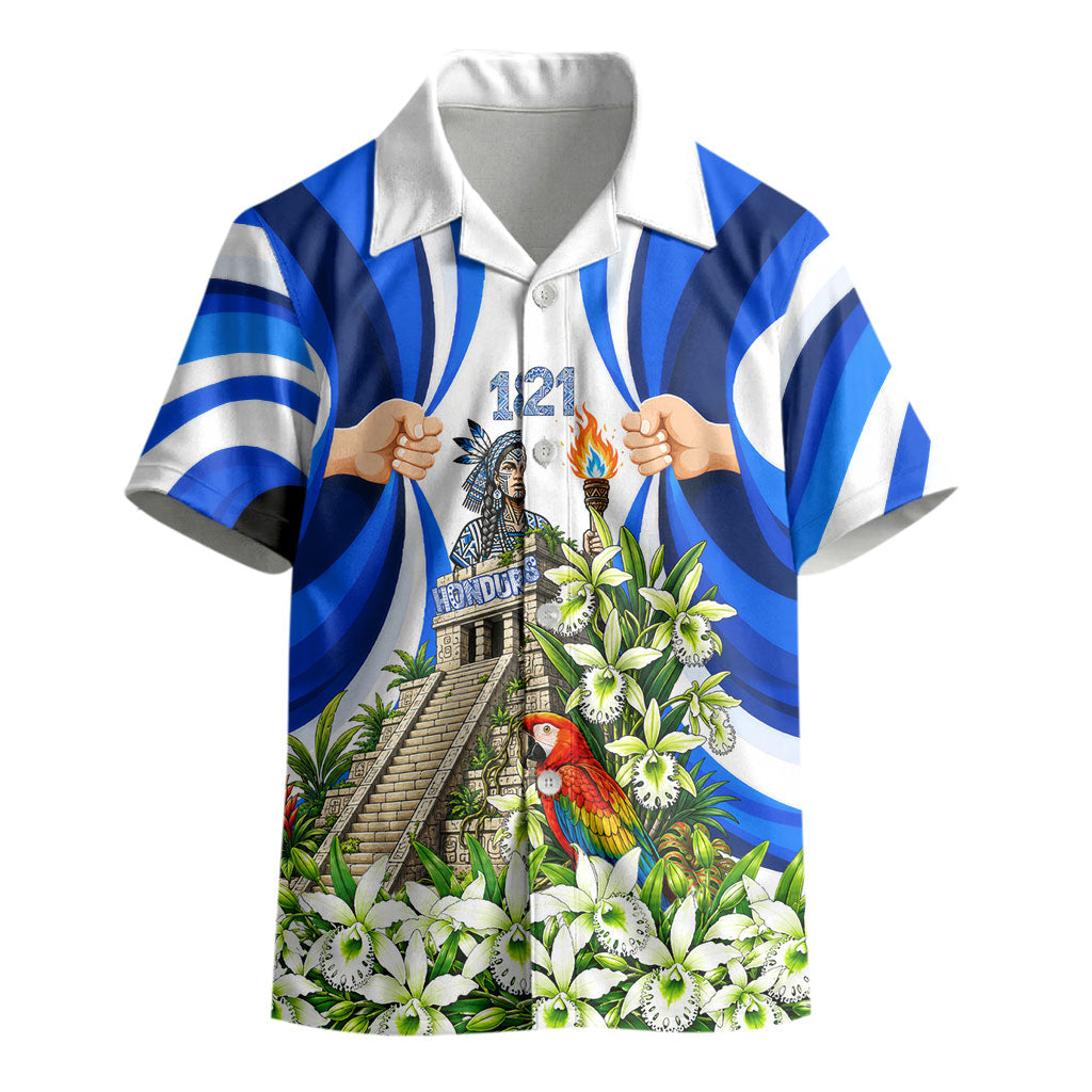 Honduras Independence Day Kid Hawaiian Shirt Mayan Temple White Orchid Patriotic