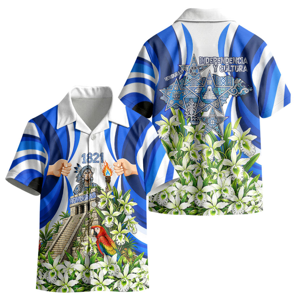 Honduras Independence Day Kid Hawaiian Shirt Mayan Temple White Orchid Patriotic