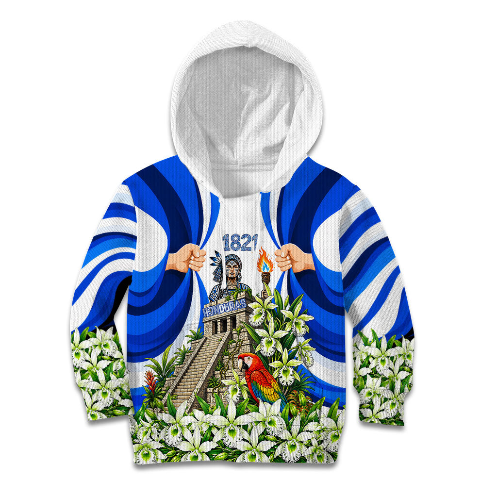 Honduras Independence Day Kid Hoodie Mayan Temple White Orchid Patriotic