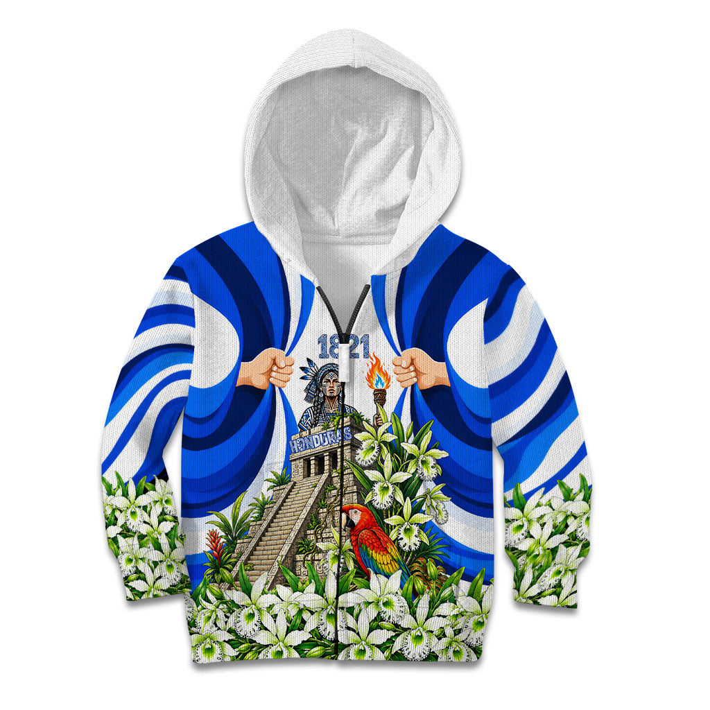 Honduras Independence Day Kid Hoodie Mayan Temple White Orchid Patriotic