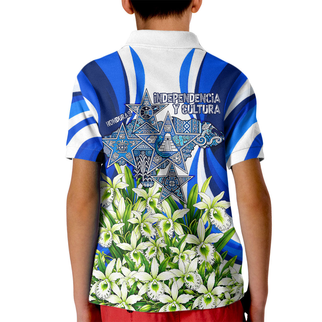 Honduras Independence Day Kid Polo Shirt Mayan Temple White Orchid Patriotic
