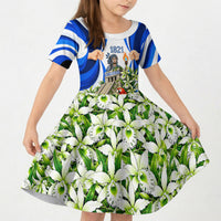 Honduras Independence Day Kid Short Sleeve Dress Mayan Temple White Orchid Patriotic