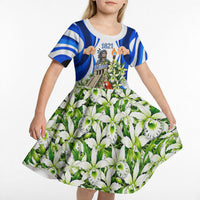 Honduras Independence Day Kid Short Sleeve Dress Mayan Temple White Orchid Patriotic