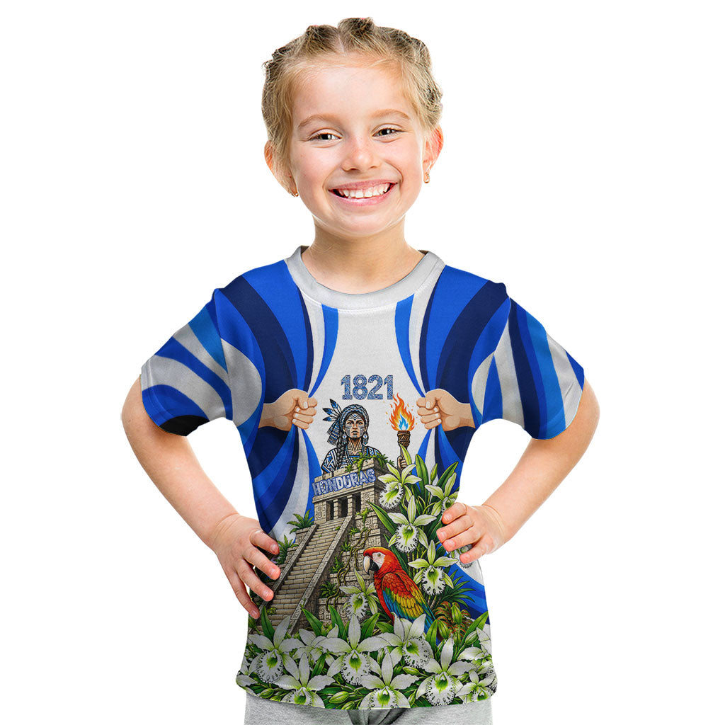 Honduras Independence Day Kid T Shirt Mayan Temple White Orchid Patriotic