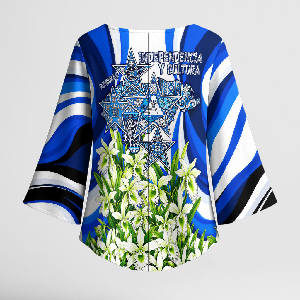 Honduras Independence Day Kimono Sleeve Blouse Mayan Temple White Orchid Patriotic