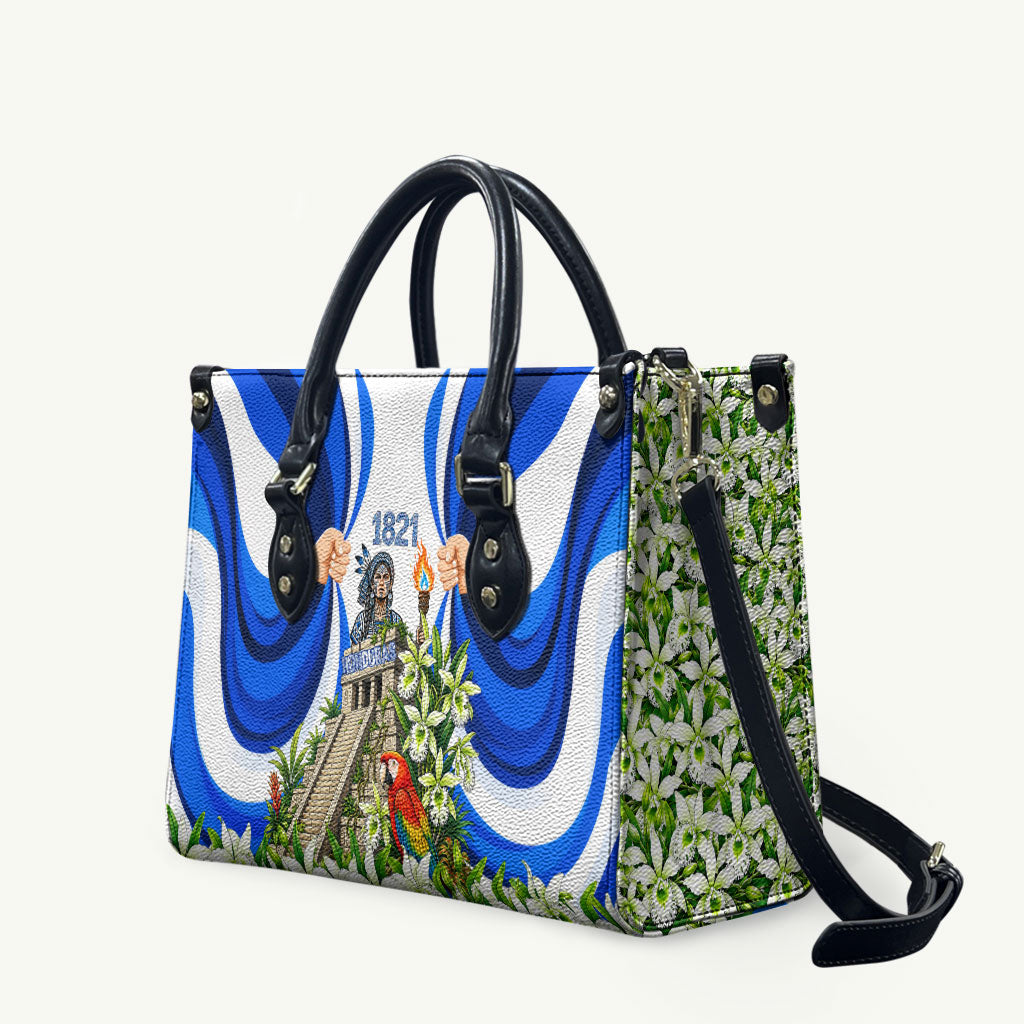 Honduras Independence Day Leather Bag Mayan Temple White Orchid Patriotic