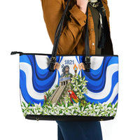 Honduras Independence Day Leather Tote Bag Mayan Temple White Orchid Patriotic