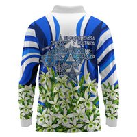 Honduras Independence Day Long Sleeve Polo Shirt Mayan Temple White Orchid Patriotic