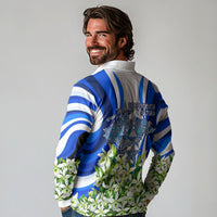 Honduras Independence Day Long Sleeve Polo Shirt Mayan Temple White Orchid Patriotic