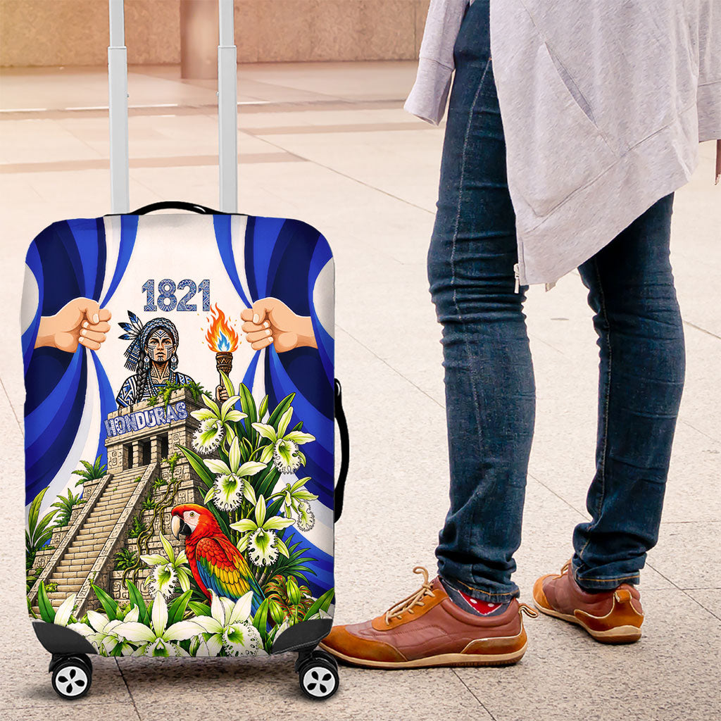 Honduras Independence Day Luggage Cover Mayan Temple White Orchid Patriotic