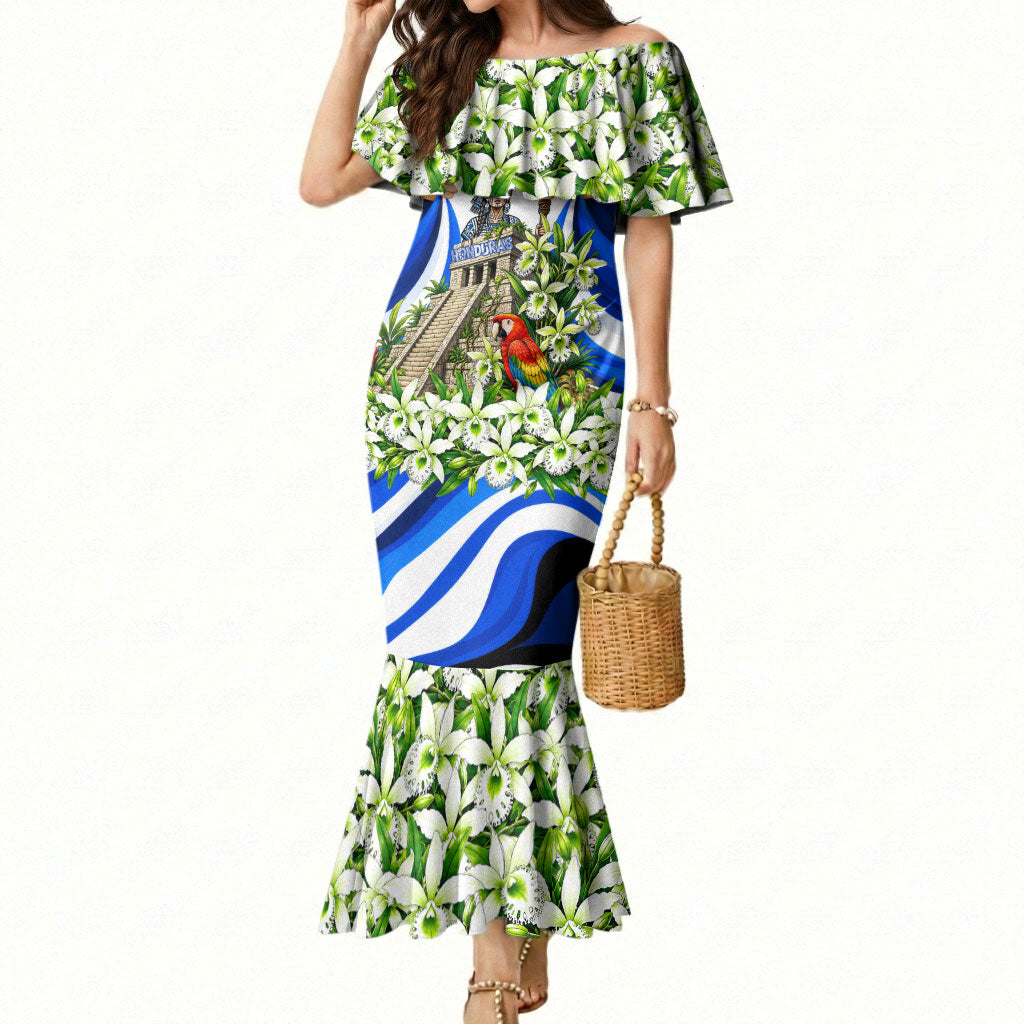 Honduras Independence Day Mermaid Dress Mayan Temple White Orchid Patriotic