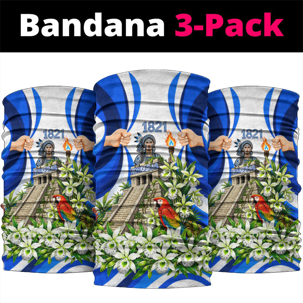Honduras Independence Day Neck Gaiter Mayan Temple White Orchid Patriotic