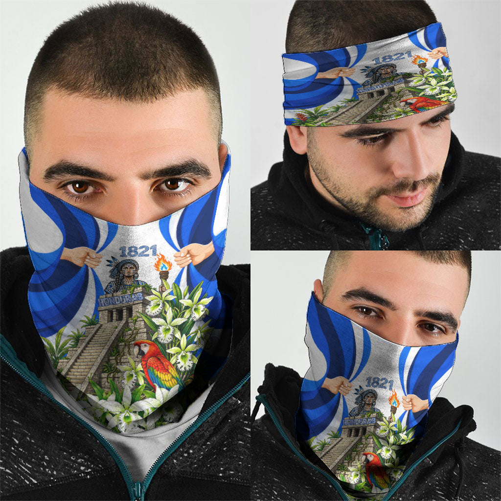 Honduras Independence Day Neck Gaiter Mayan Temple White Orchid Patriotic