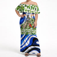 Honduras Independence Day Off Shoulder Maxi Dress Mayan Temple White Orchid Patriotic