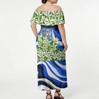 Honduras Independence Day Off Shoulder Maxi Dress Mayan Temple White Orchid Patriotic