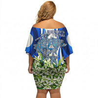Honduras Independence Day Off Shoulder Short Dress Mayan Temple White Orchid Patriotic