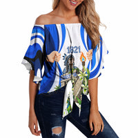 Honduras Independence Day Off Shoulder Wrap Waist Top Mayan Temple White Orchid Patriotic