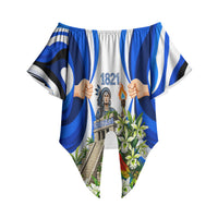 Honduras Independence Day Off Shoulder Wrap Waist Top Mayan Temple White Orchid Patriotic