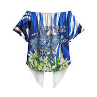 Honduras Independence Day Off Shoulder Wrap Waist Top Mayan Temple White Orchid Patriotic
