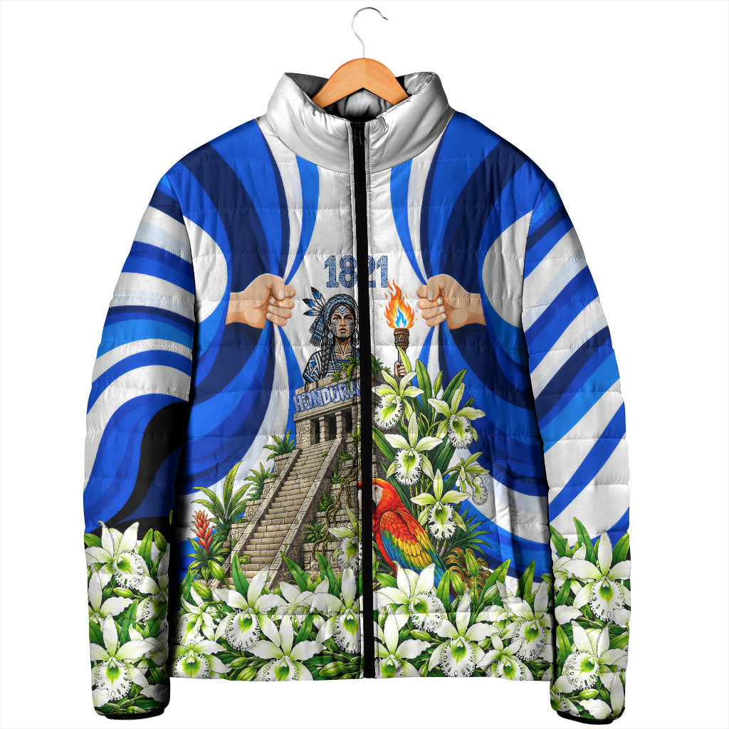 Honduras Independence Day Padded Jacket Mayan Temple White Orchid Patriotic