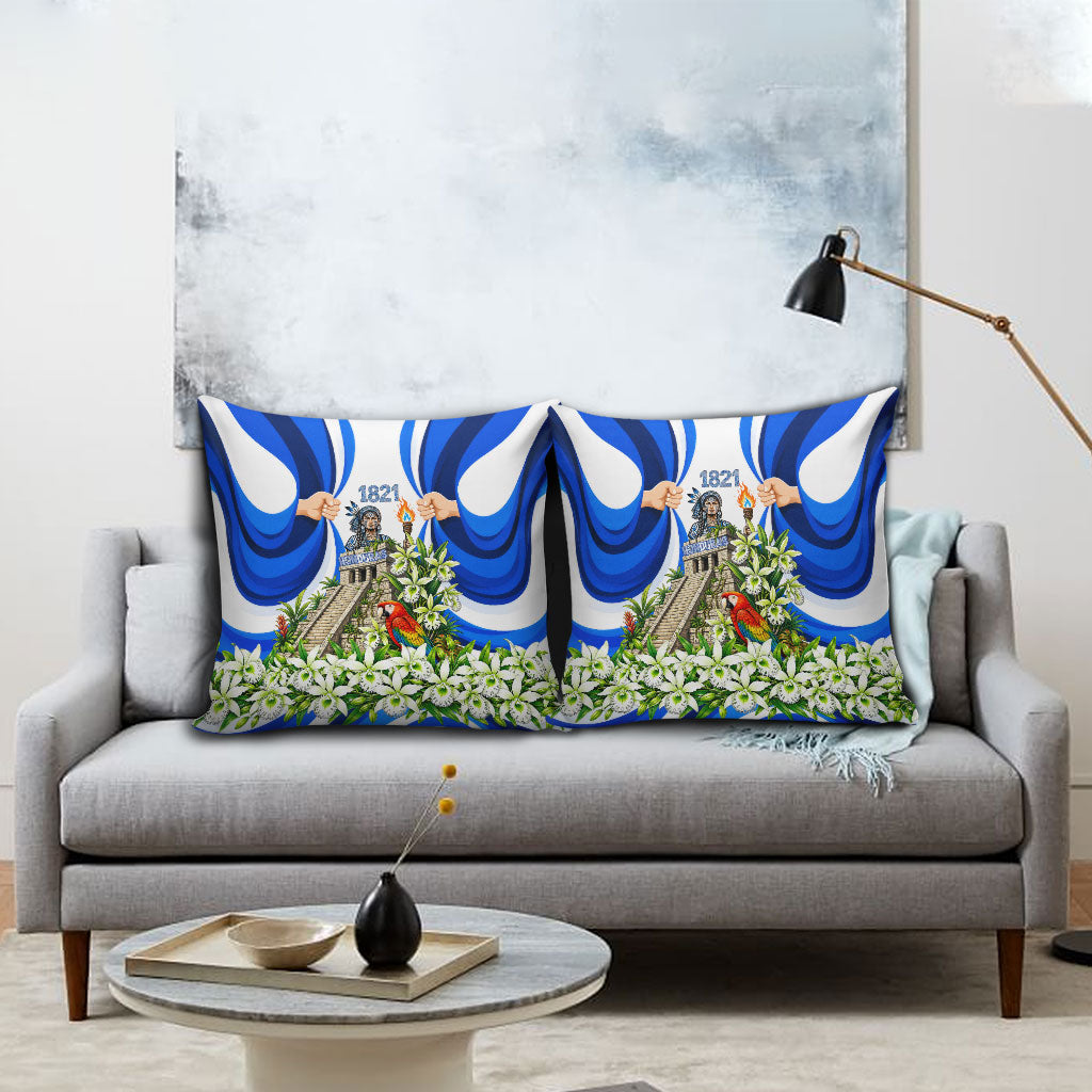 Honduras Independence Day Pillow Cover Mayan Temple White Orchid Patriotic