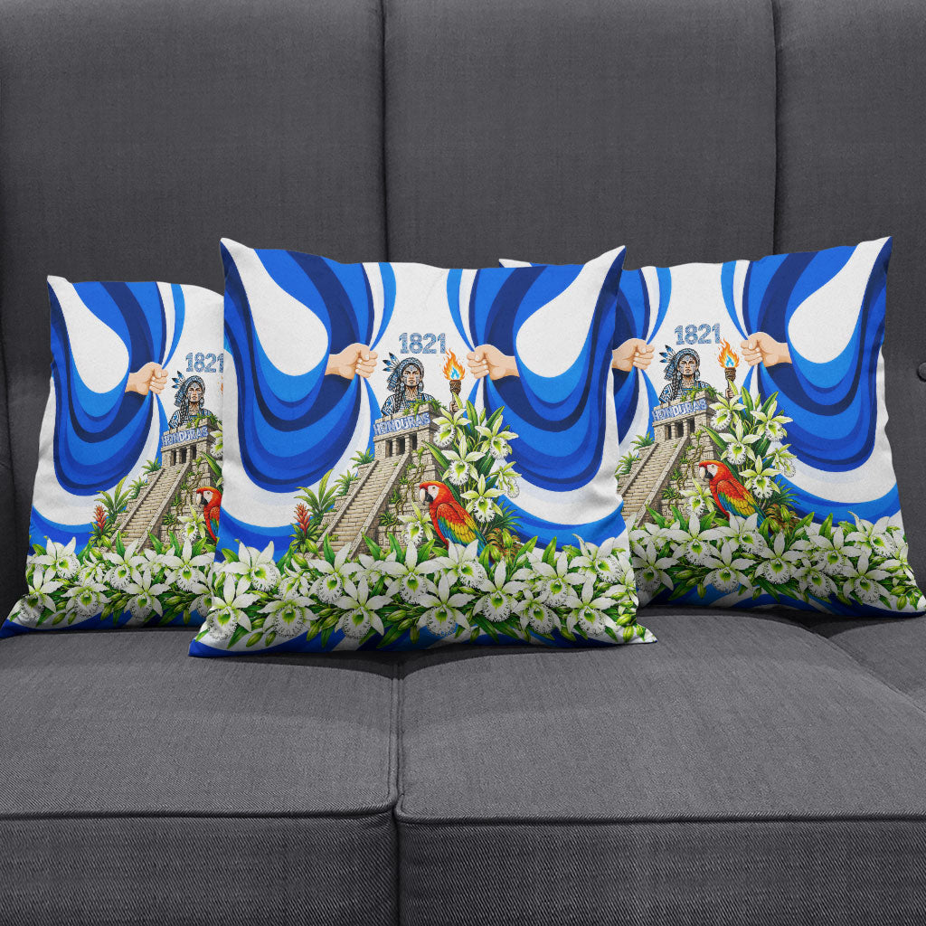 Honduras Independence Day Pillow Cover Mayan Temple White Orchid Patriotic