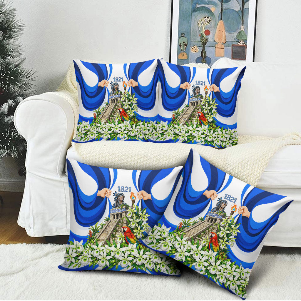 Honduras Independence Day Pillow Cover Mayan Temple White Orchid Patriotic