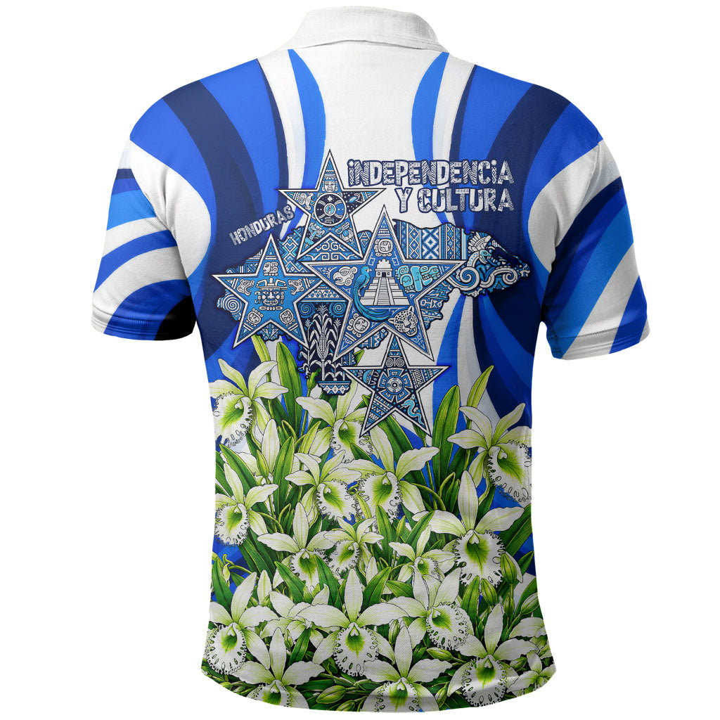 Honduras Independence Day Polo Shirt Mayan Temple White Orchid Patriotic
