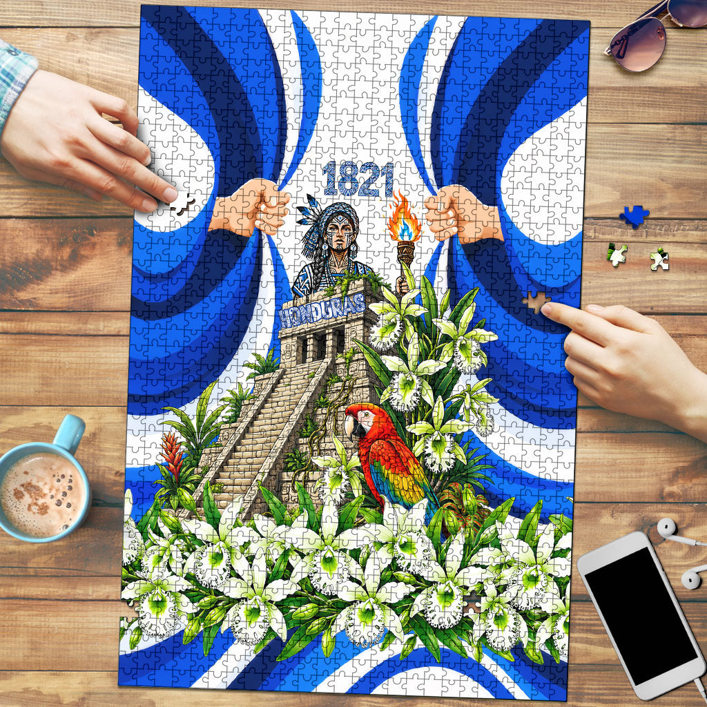 Honduras Independence Day Puzzle Mayan Temple White Orchid Patriotic