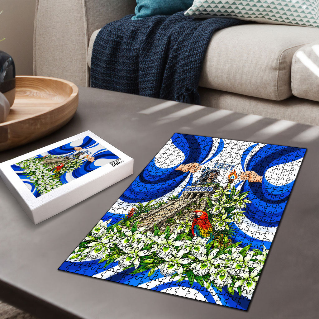 Honduras Independence Day Puzzle Mayan Temple White Orchid Patriotic