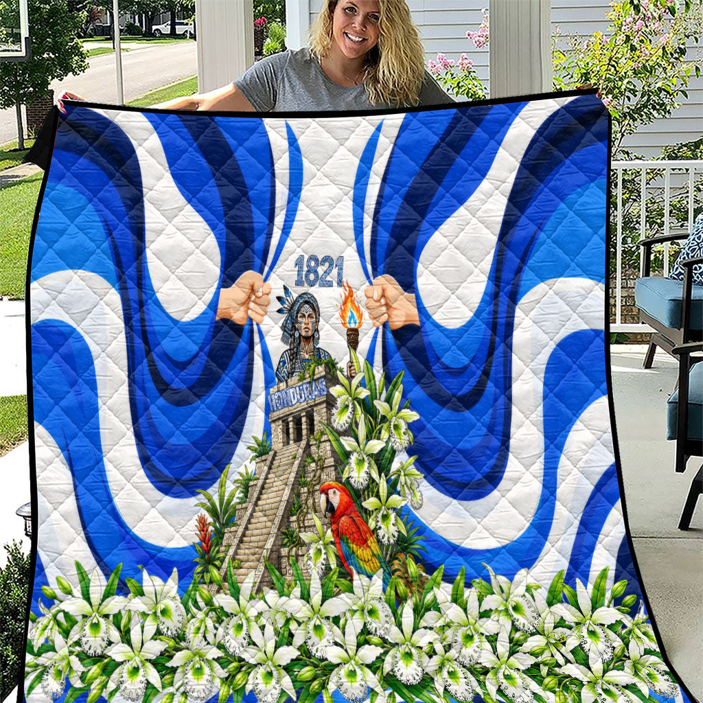 Honduras Independence Day Quilt Mayan Temple White Orchid Patriotic