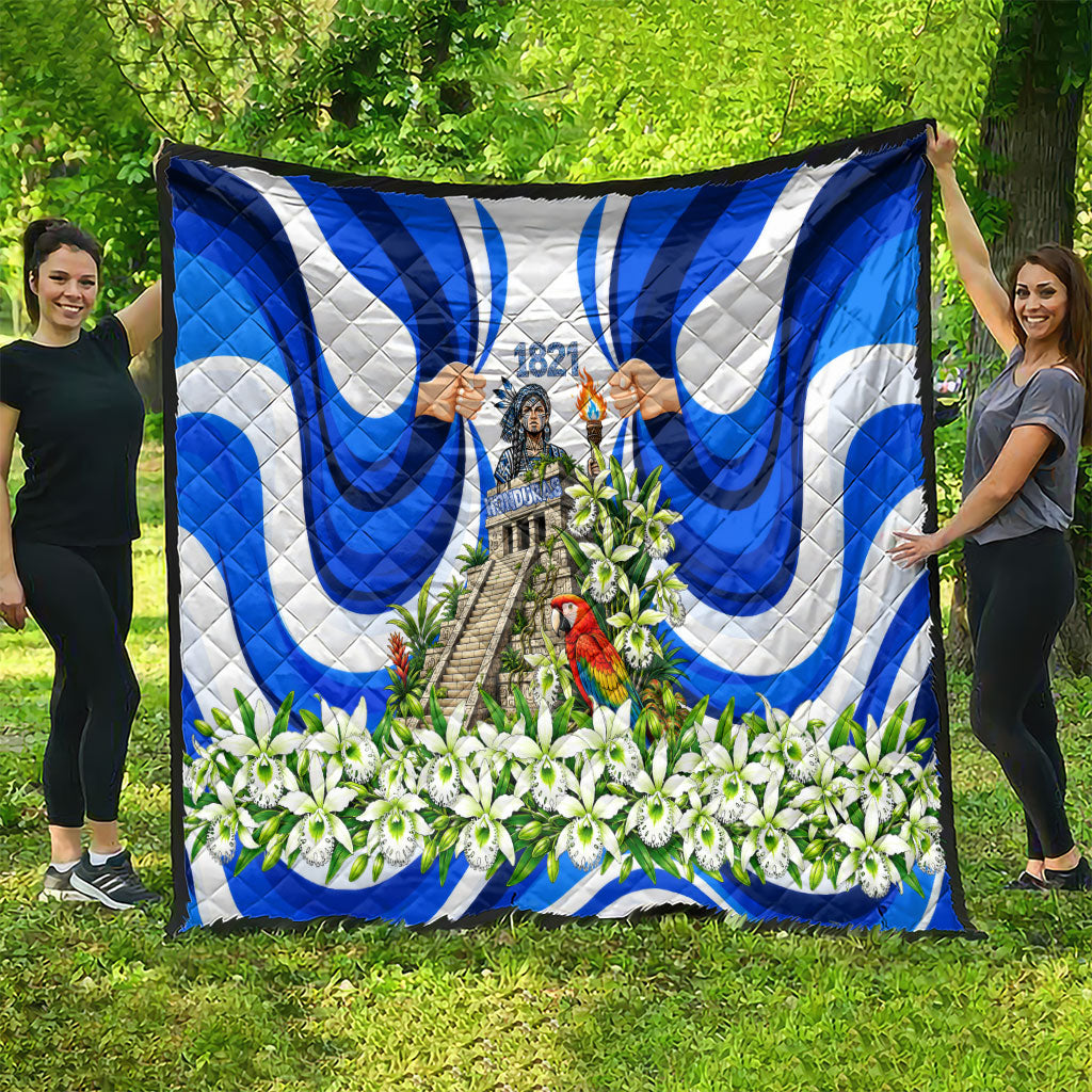 Honduras Independence Day Quilt Mayan Temple White Orchid Patriotic