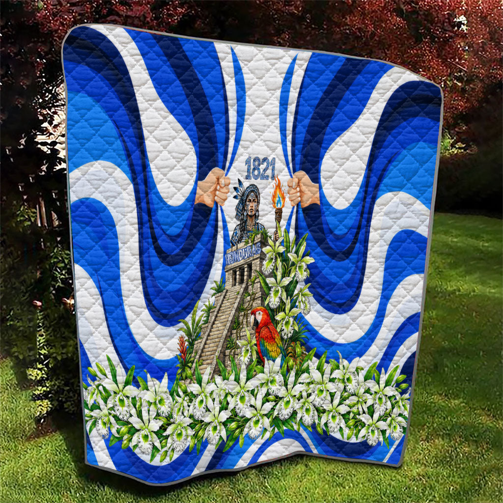 Honduras Independence Day Quilt Mayan Temple White Orchid Patriotic