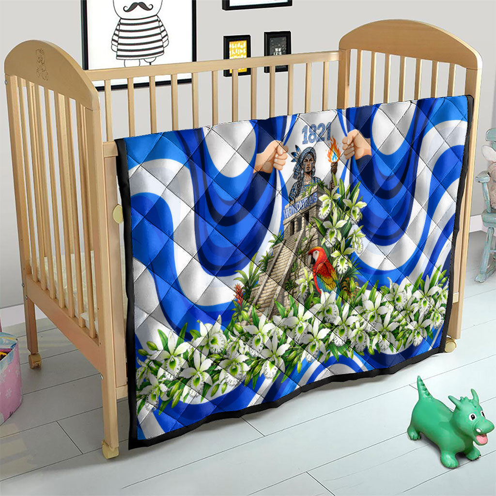 Honduras Independence Day Quilt Mayan Temple White Orchid Patriotic