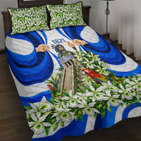 Honduras Independence Day Quilt Bed Set Mayan Temple White Orchid Patriotic
