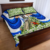 Honduras Independence Day Quilt Bed Set Mayan Temple White Orchid Patriotic