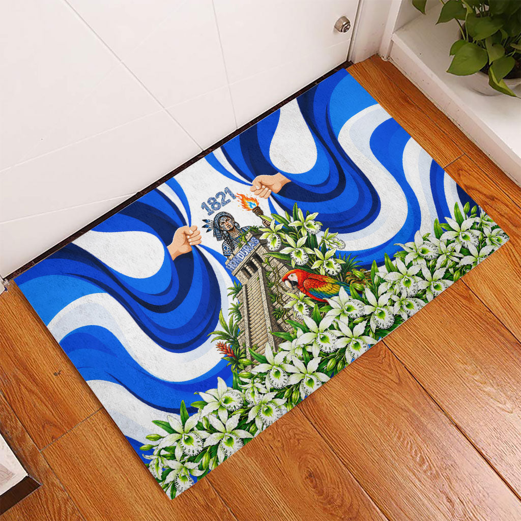 Honduras Independence Day Rubber Doormat Mayan Temple White Orchid Patriotic