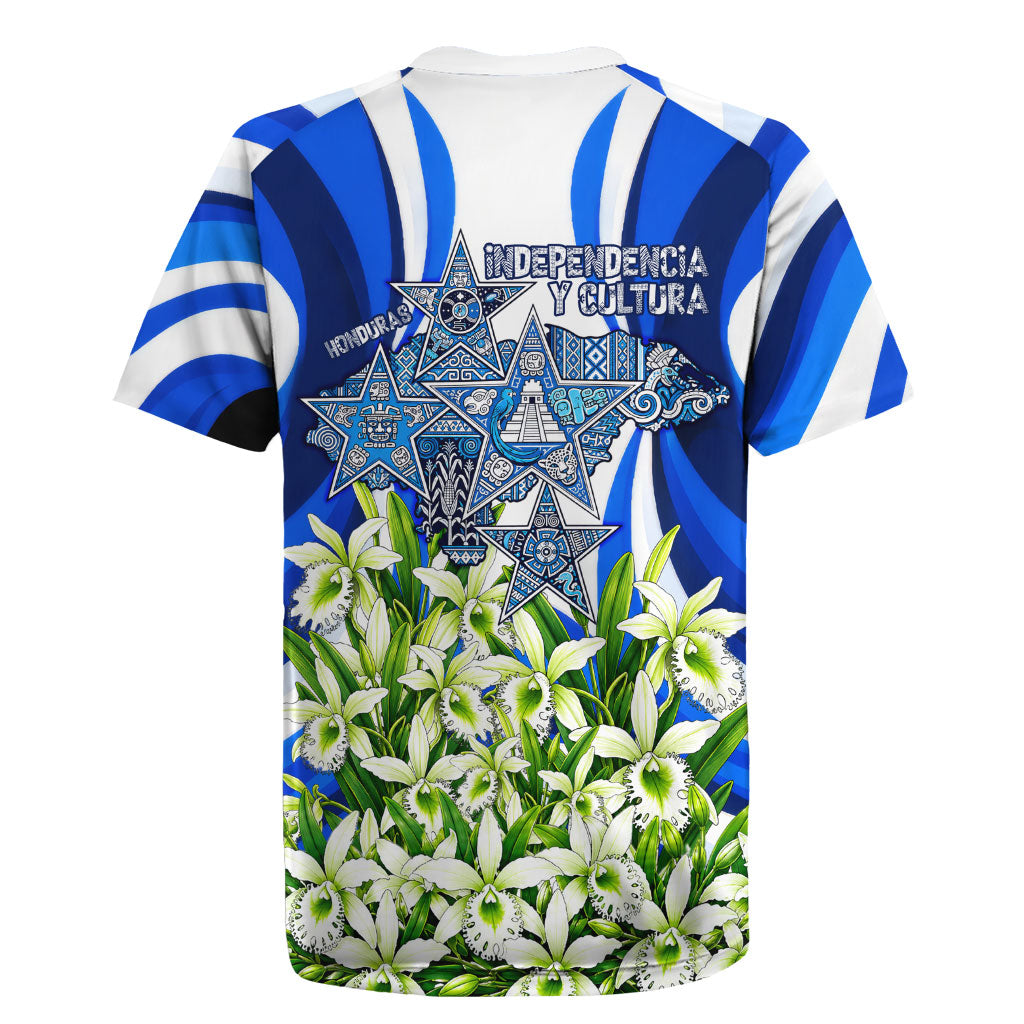 Honduras Independence Day Rugby Jersey Mayan Temple White Orchid Patriotic