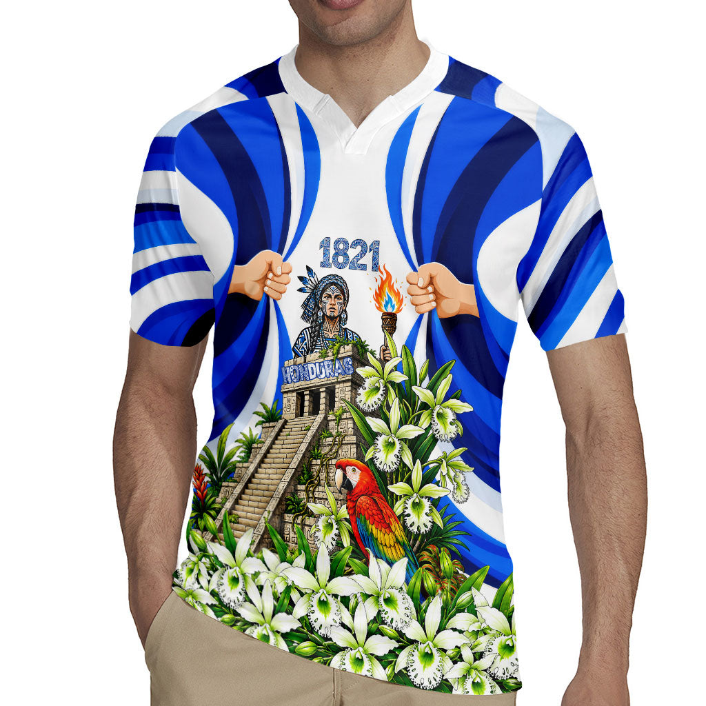 Honduras Independence Day Rugby Jersey Mayan Temple White Orchid Patriotic