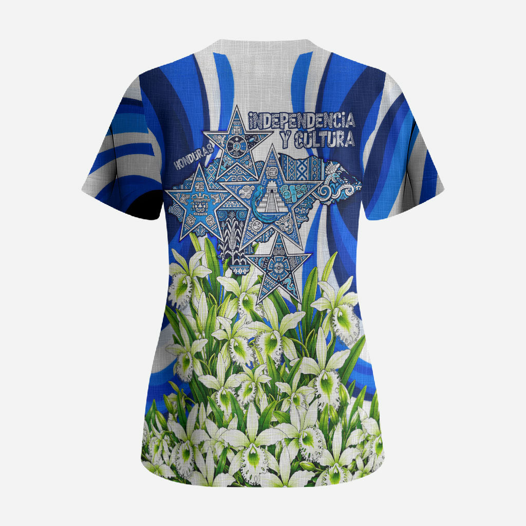 Honduras Independence Day Scrub Top Mayan Temple White Orchid Patriotic