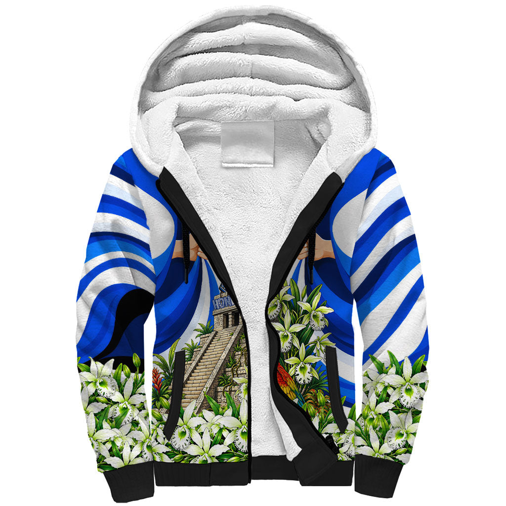 Honduras Independence Day Sherpa Hoodie Mayan Temple White Orchid Patriotic