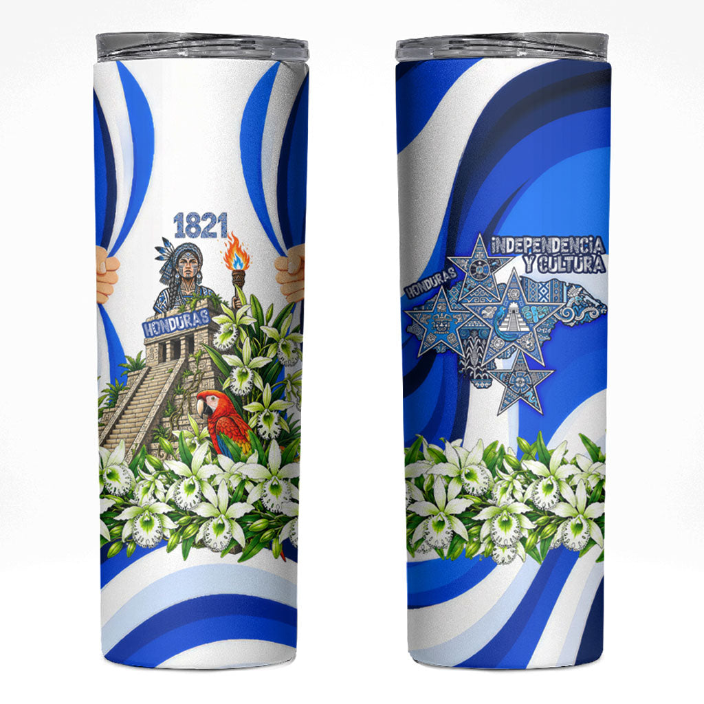 Honduras Independence Day Skinny Tumbler Mayan Temple White Orchid Patriotic