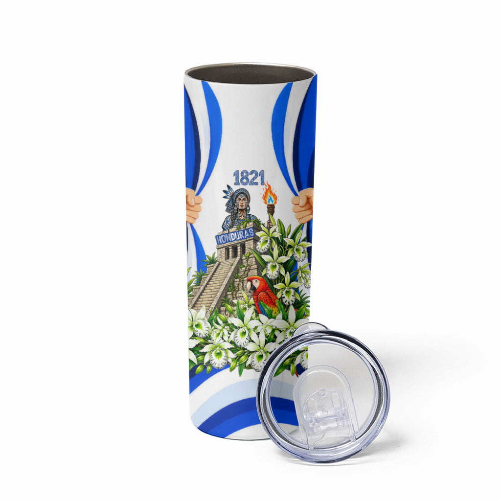 Honduras Independence Day Skinny Tumbler Mayan Temple White Orchid Patriotic