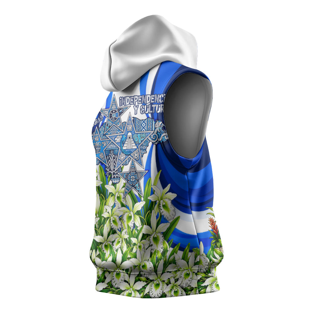 Honduras Independence Day Sleeveless Hoodie Mayan Temple White Orchid Patriotic